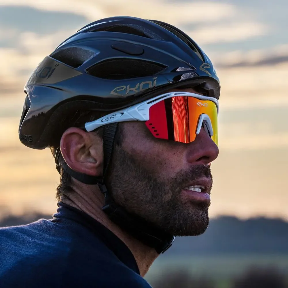 NEW EKOI‎ Persoevo4 White Revo Red Cycling Sunglasses Sport Shield Lens Unisex